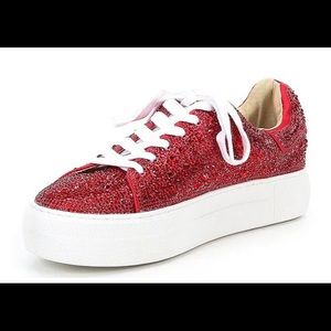 Betsey Johnson red glitter stone tennis shoes